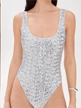 OSEREE Sequin One Piece Swimsuit In Silver Size XL NWT